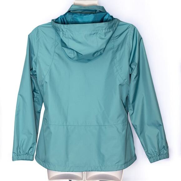 Y2K Eddie Bauer WeatherEdge Aqua Blue Hooded Windbreaker Rain Jacket Women Large - Picture 8 of 12